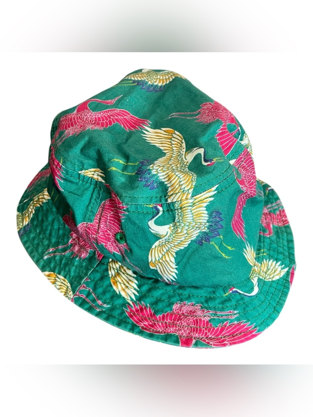 Stussy cotton teal bucket hat with crane birds size L/XL